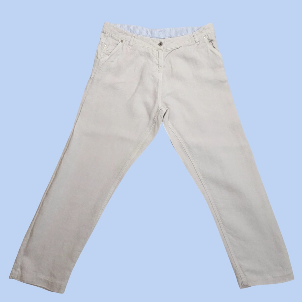 Poetry Linen Pants Womens 14 Straight Leg Crop 100% Linen Trousers Cream White